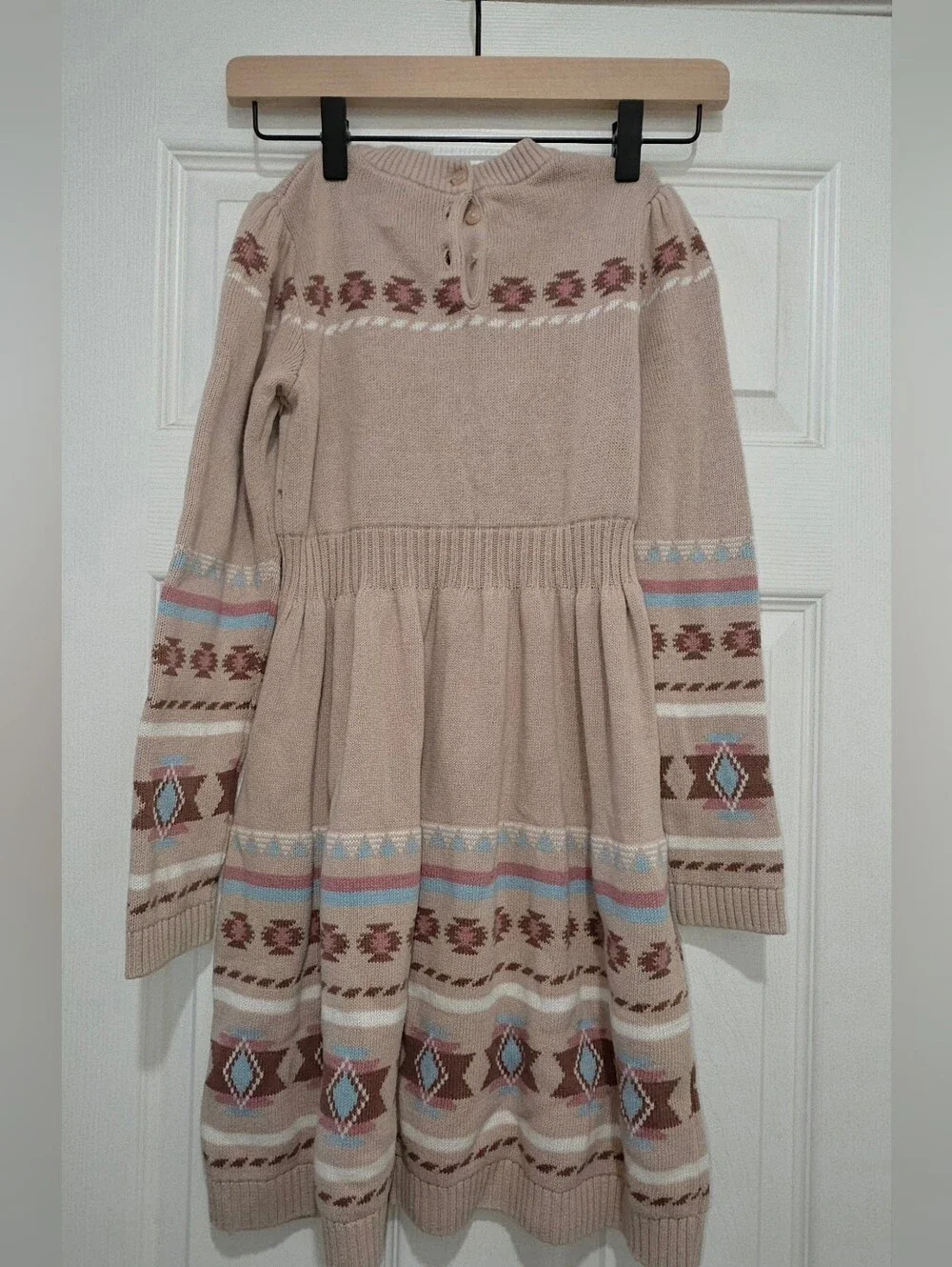 Gymbore Girls Intarsia Horse Fairisle Sweater Dress - Little Rocky Mountain Tan